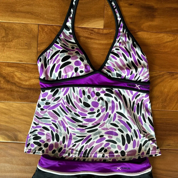 ZeroXposur Purple and Black Halter Tankini and Skort Set size 8/10 - Picture 2 of 8